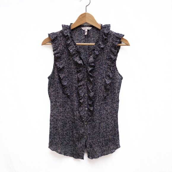 Rebecca Taylor Ruffle Top Sz 10 Sleeveless Cotton Silk Blend Pin-Tuck Lurex Chic - Picture 2 of 7